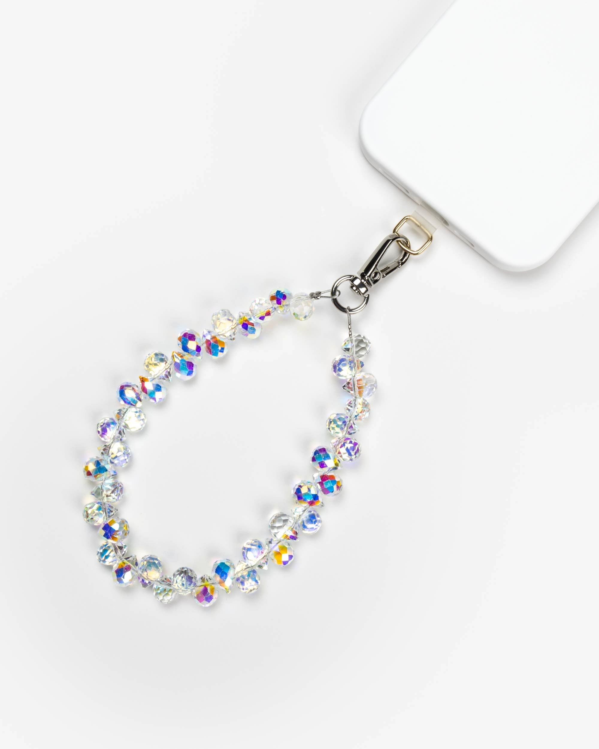 Silver Iridescent Drop Beads Phone Charm