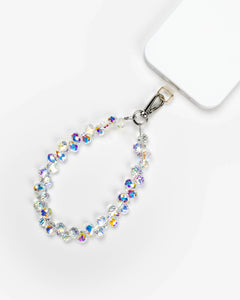 Iridescent Drop Beads Phone Charm — Silver-Tone, glass phone charm by IWLI