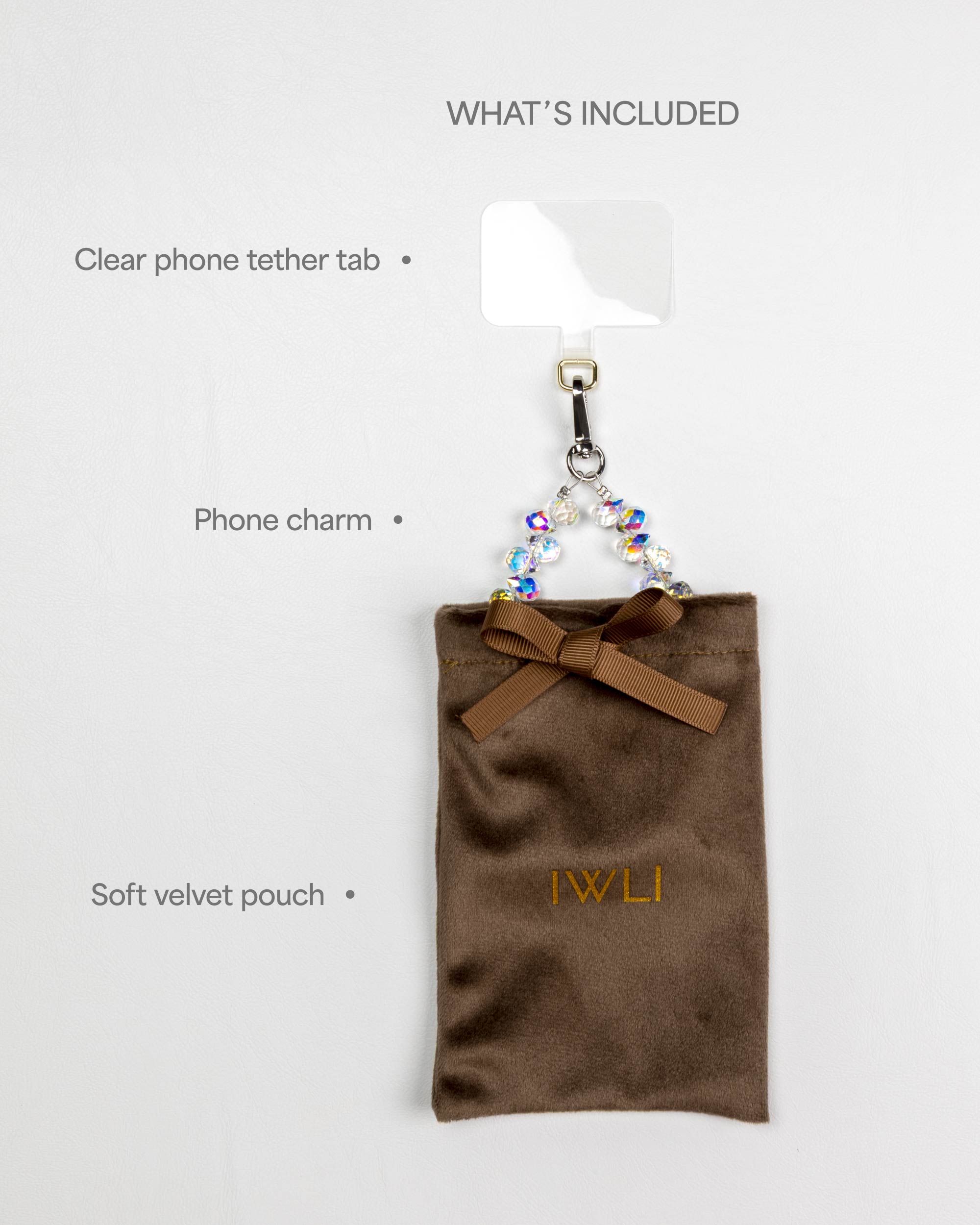 Silver Iridescent Drop Beads Phone Charm
