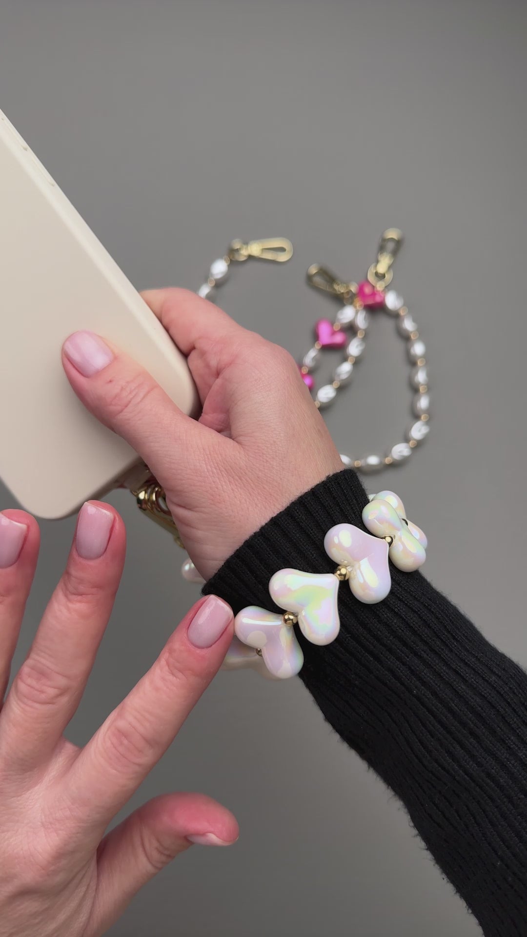 Pearl Glow Heart Phone Charm