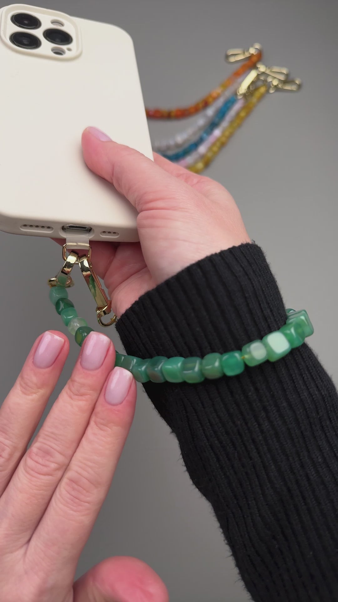 Emerald Green Agate Beads Phone Charm